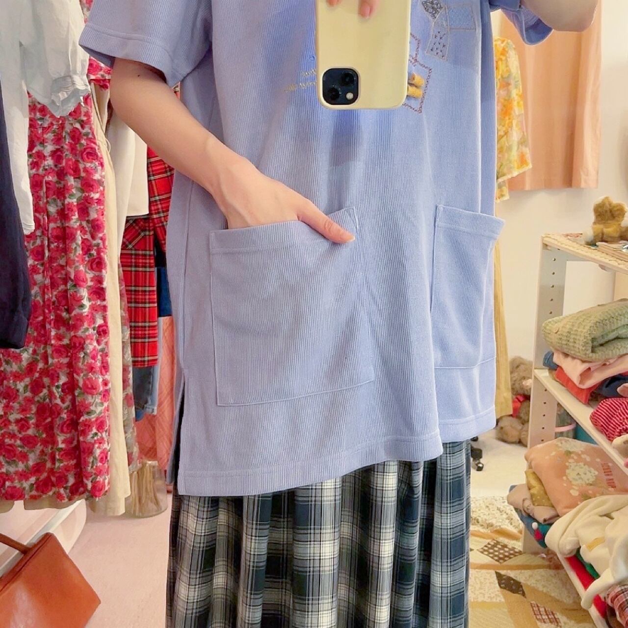 patchwork stitch knit T-shirt