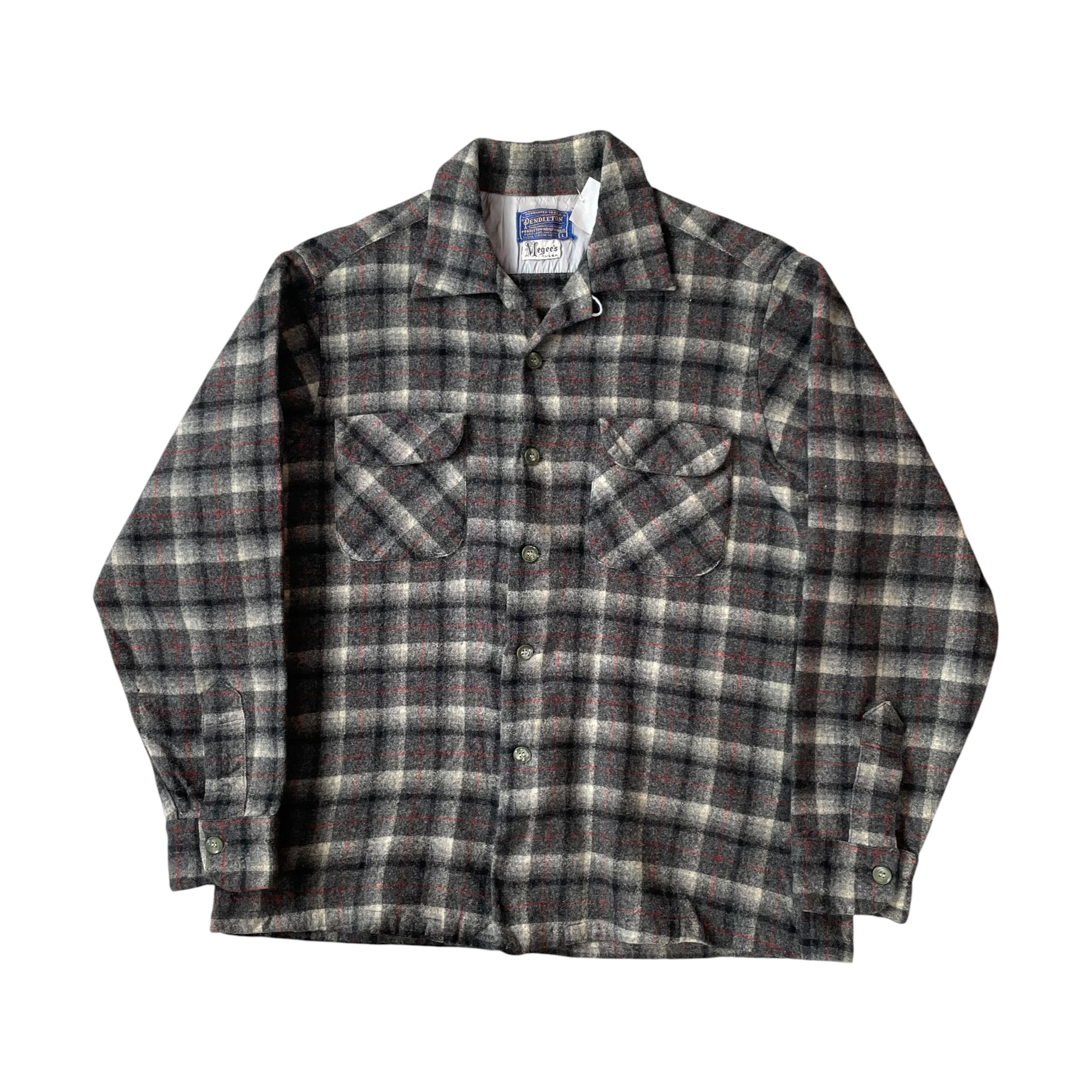1950s Pendleton "BLACK×GRAY×WHITE×RED" Ombre Check Board Shirt