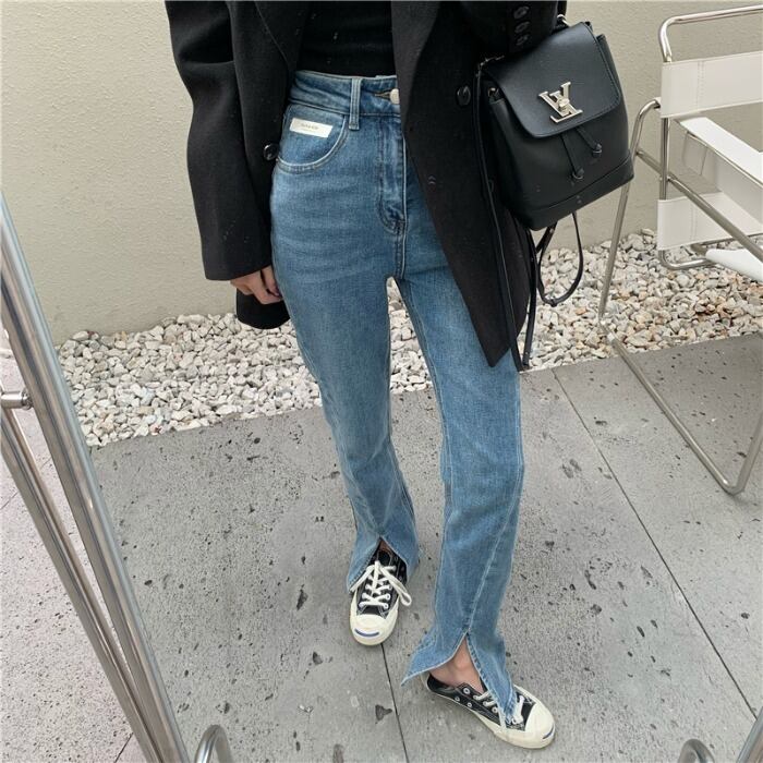 パンツ スプリングスタンダードハイウェストウェストジーンズ 薄手 レッド レトロ 春物 ドラファッションホール44514333260