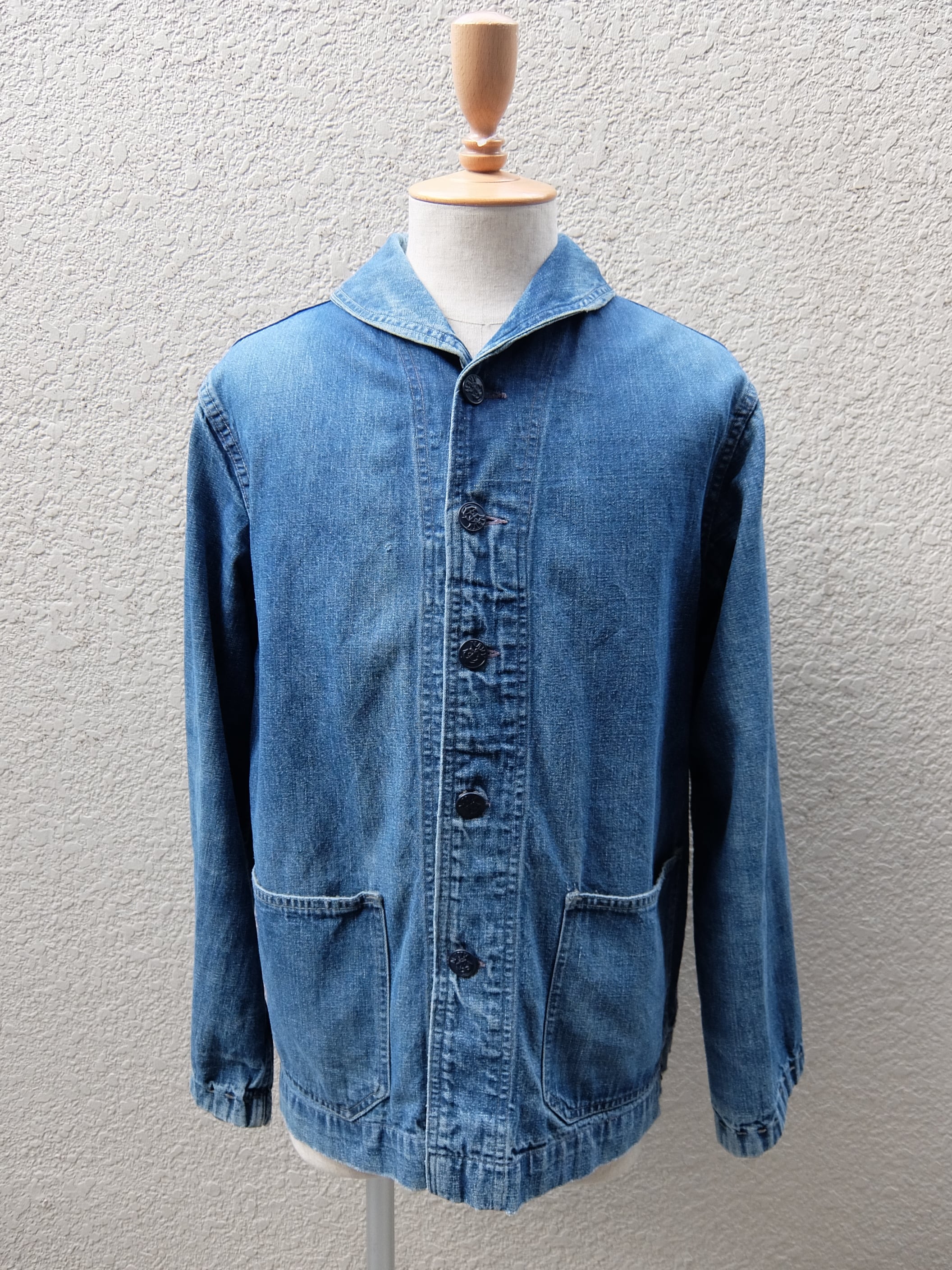 40’ｓ US NAVY Shawl collar Denim Cover all／アメリカ海軍 ショールカラー デニムカバーオール | BIG  TIME ｜ヴィンテージ 古着 BIGTIME（ビッグタイム） powered by BASE