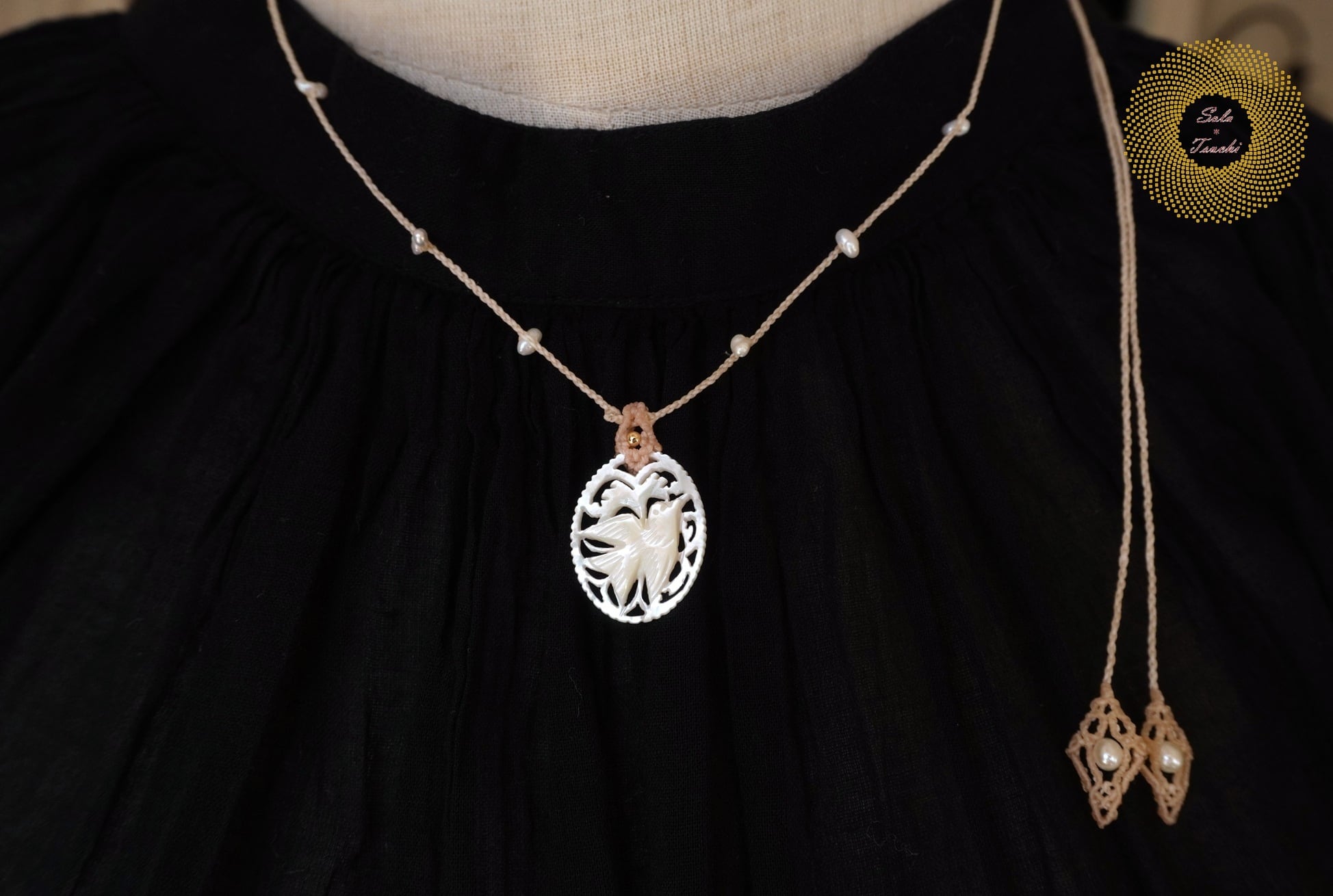 (ワックスコード)ベツレヘムパールと淡水パールのマクラメ編みネックレス 〜Bring~