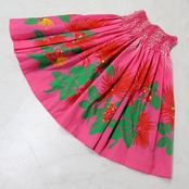 【フラダンス衣装】ピンク パウスカート レフア柄 花柄 赤 緑 華やか 鮮やか 明るい レッド グリーン ハワイアン 可愛い ゴム