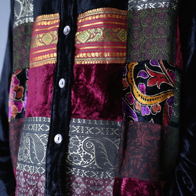 multi pattern panel switchig design box silhouette shirt jacket