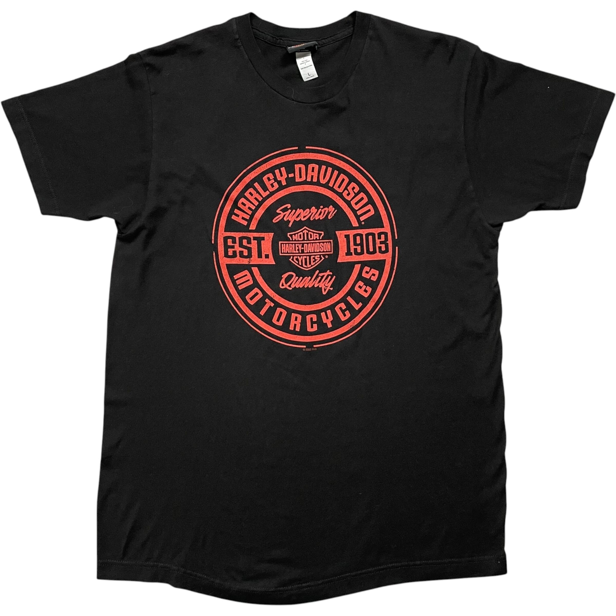 《L》 Harley-Davidson ハーレーダビッドソン Tシャツ ブラック プリントデザイン プリント割れ有 no.10134
