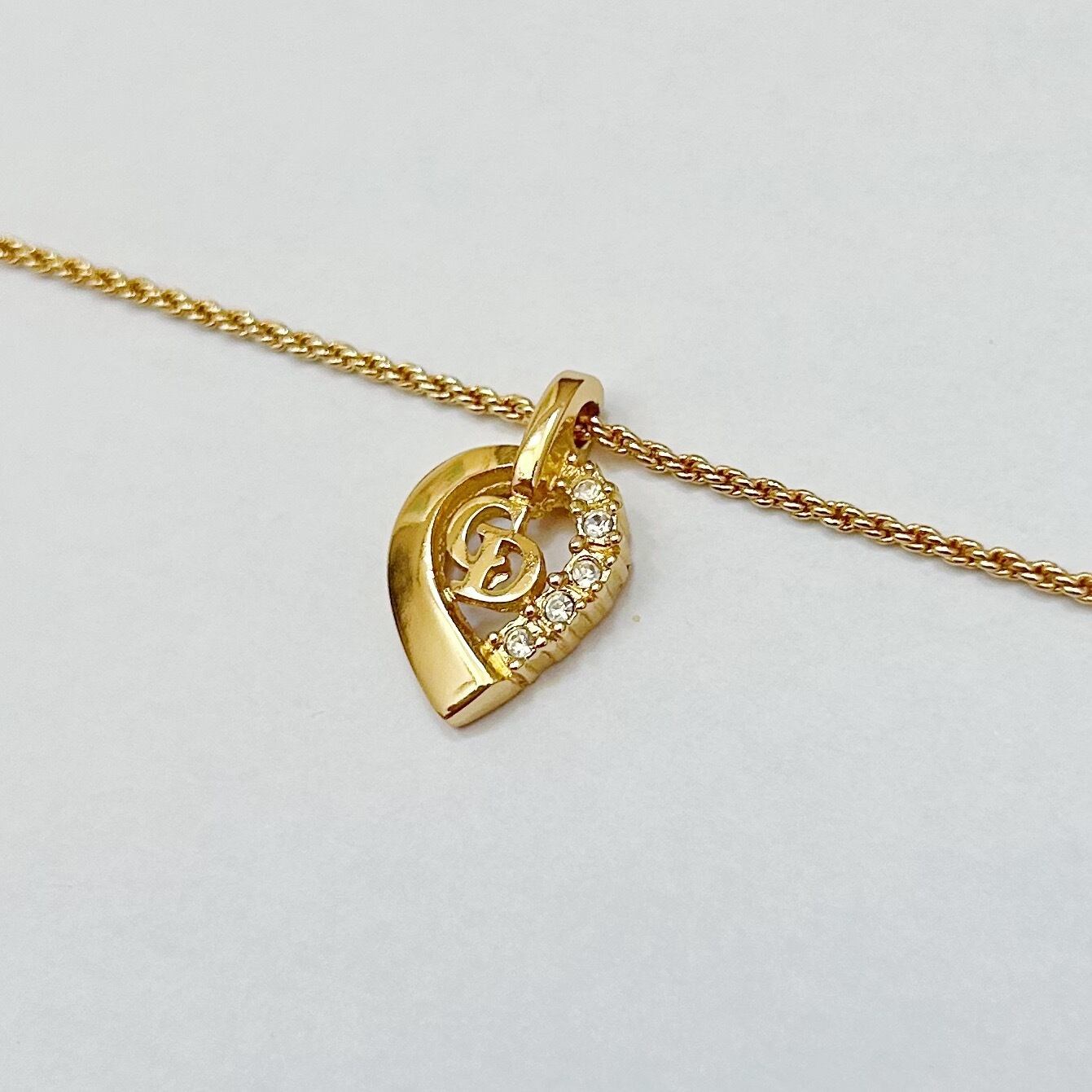 N5497】Christian Dior logo drop rhinestone necklace/クリスチャン