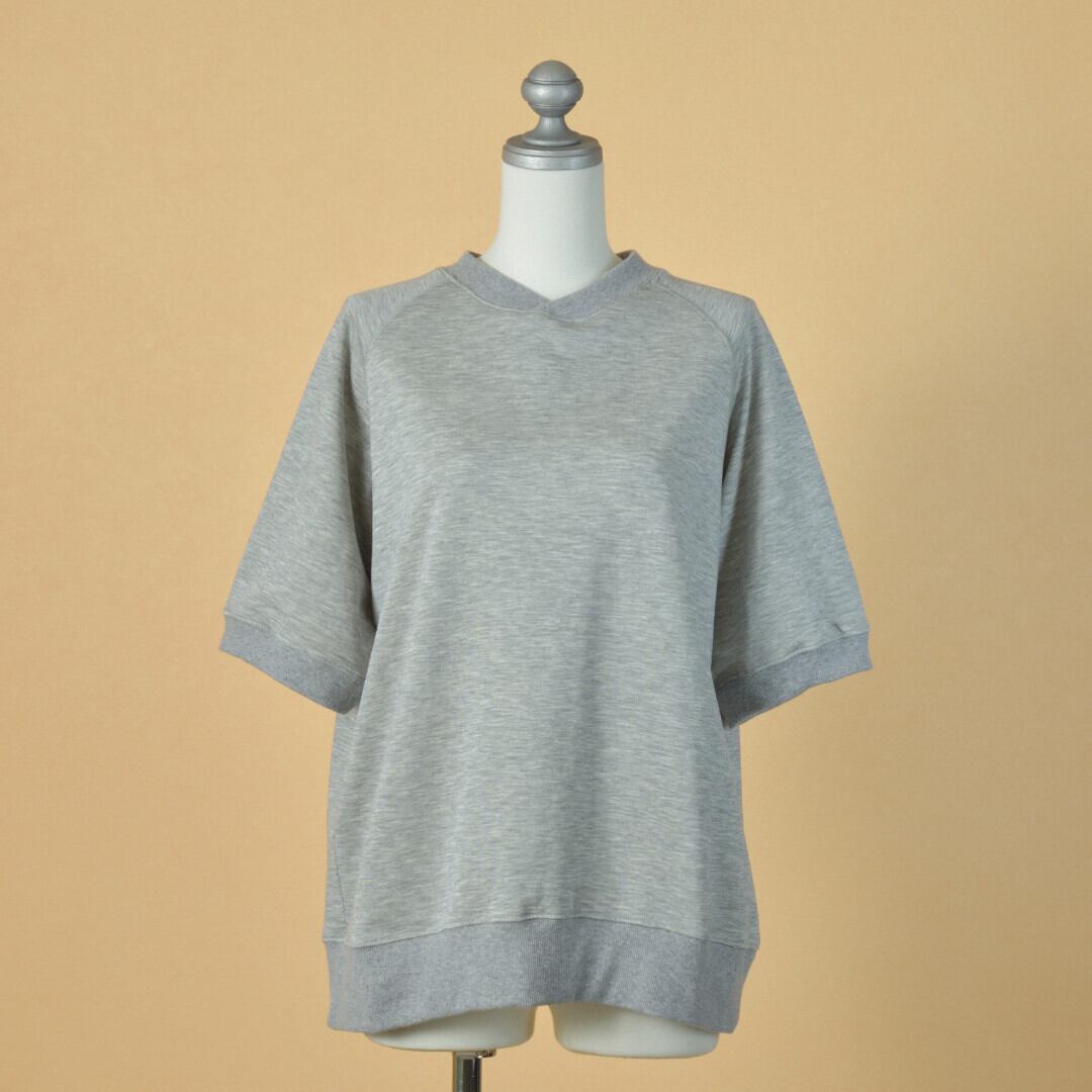 atelier naruse アトリエナルセ コットンリヨンセル裏毛半袖スウェット・ライト杢グレイ