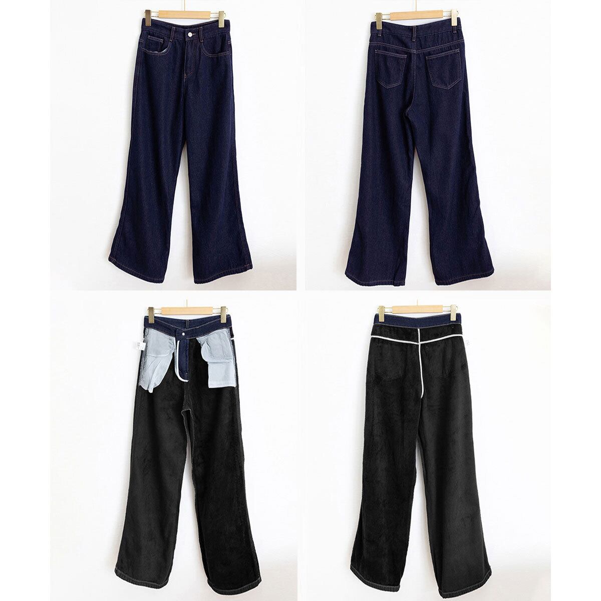 デニムパンツ ワイド ジーンズ 裏起毛 レディース 秋冬 韓国 大人 カジュアル きれいめ おしゃれ ゆったり 体型カバー レトロ 冷え対策 暖かい ハイウエスト 大人可愛い 大人女子