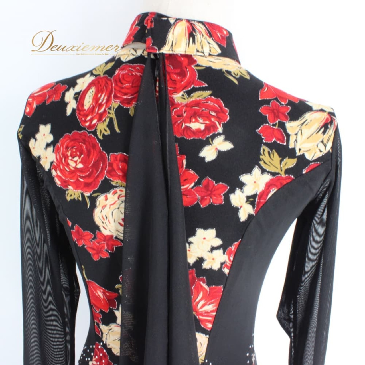 社交ダンス 衣装 prima boutique プリマブティック ドレス スタンダード ブラック系 レッド系 ベージュ系 赤 黒 チョーカー 長袖 レース 花柄 薔薇 バラ キラキラ ラインストーン スタンダードドレス ワンピース パーティドレス ダンスパーティー ステージ衣装 舞台衣装 発表会 付属 透け感 バラ柄 刺繍風 光る 装飾 上品 エレガント ボールルーム 発表会用 演奏会衣装 ロングスリーブ 袖あり フラワーレース