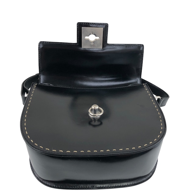 CELINE セリーヌ ショルダーバッグ ブラック ガンチーニ レザー ステッチ ラウンド vintage ヴィンテージ オールド 5yfahr