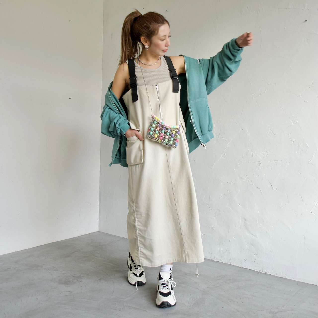 Ribbed multiway strwtch tank/beige