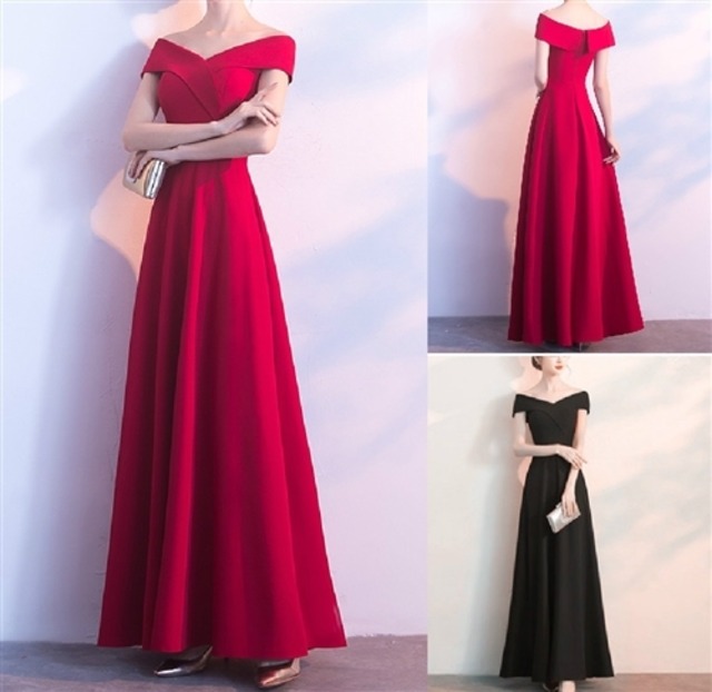 エレガントなフレアーライン　ストレッチロングドレス