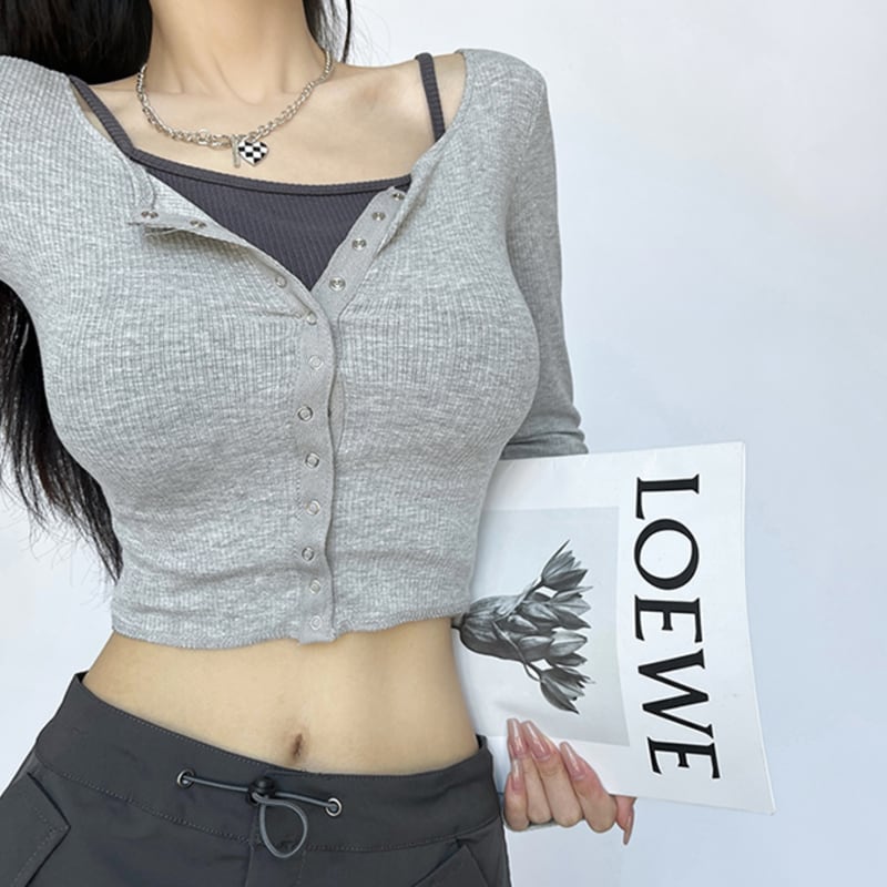 camisole layered rib knit long sleeve top la2237