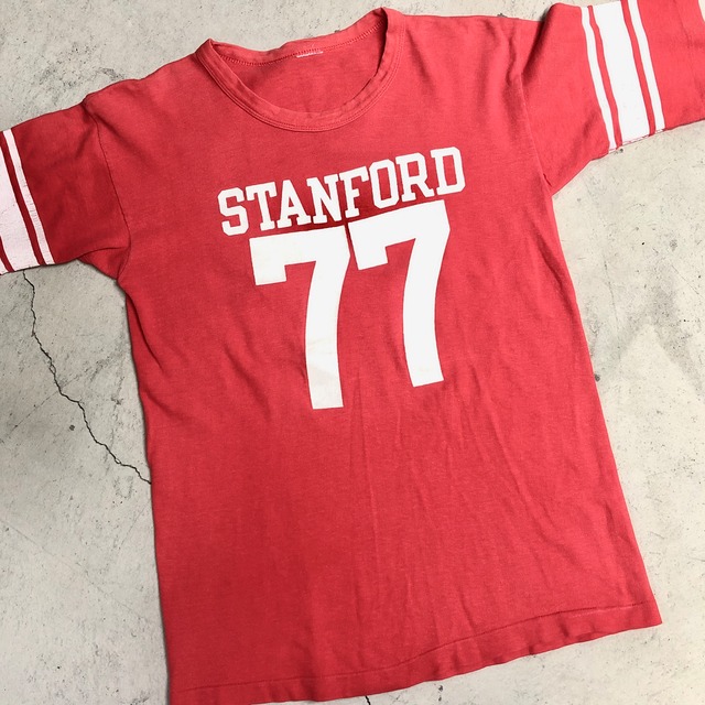 CHAMPION RED "STANFORD 77" FOOTBALL T-SHIRT