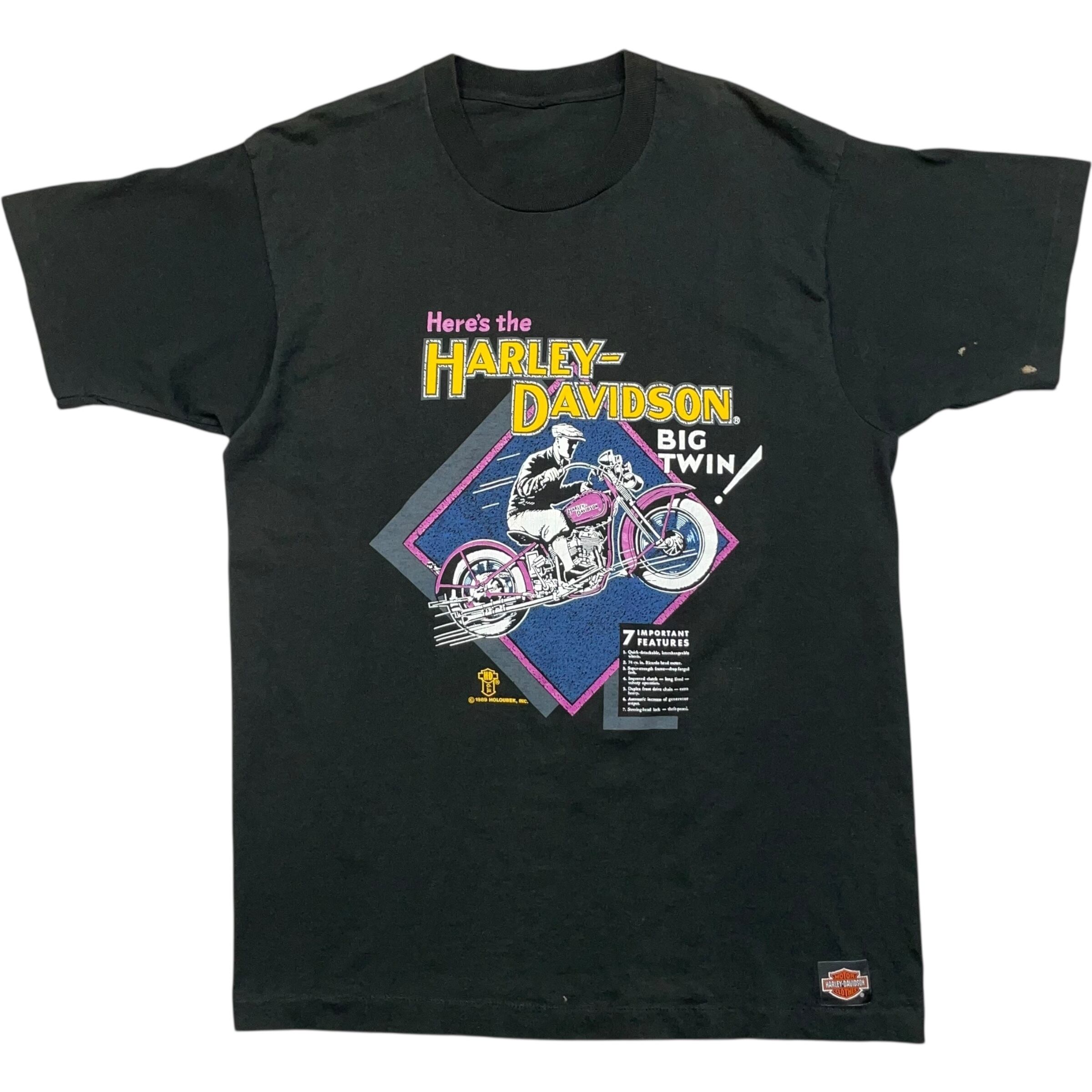 《XL》 Harley-Davidson ハーレーダビッドソン Tシャツ フロントプリント ブラック シングルステッチ 80年代 vintage no.7568