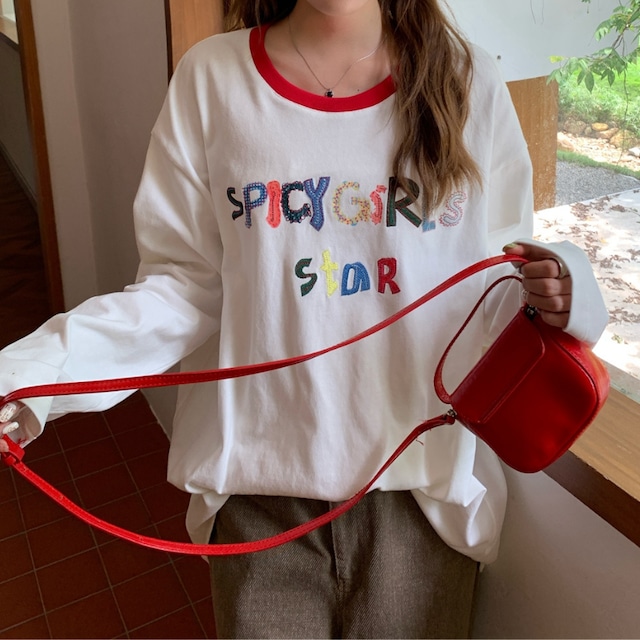 colorful logo embroidered long sleeve t-shirt J00143