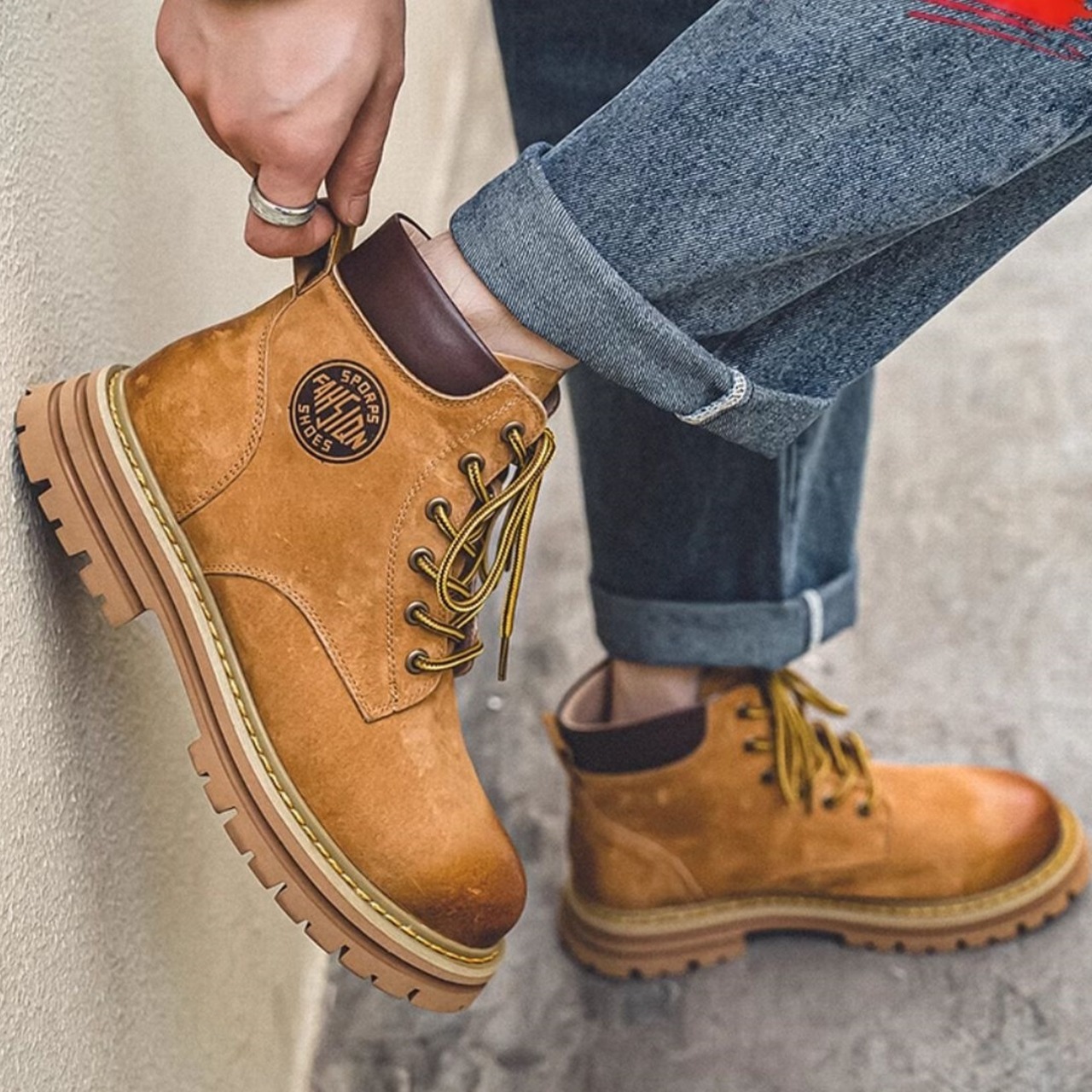 レースアップレタープリントブーツ  S0355