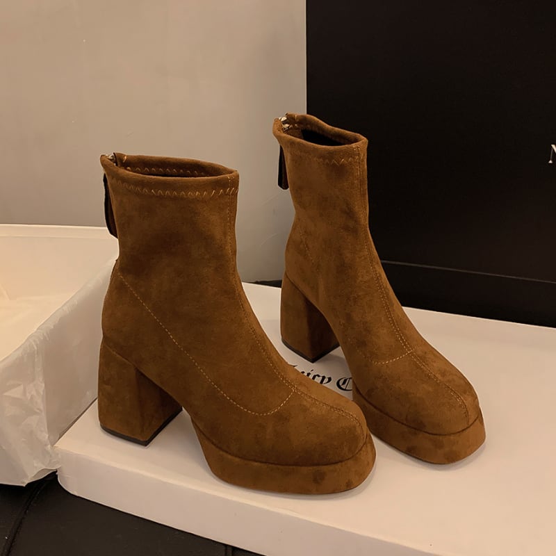 プラットフォームヒールサイドジップアンクルブーツ 3color SH0115