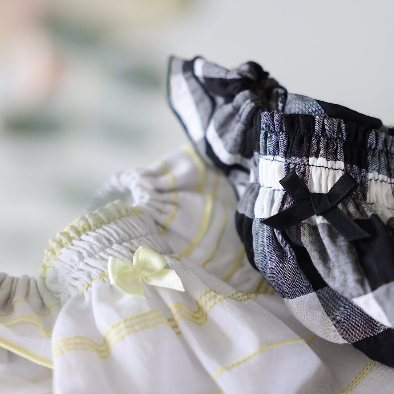 シャーリングスモックワンピ (ドビーボーダー・モノトーンチェック