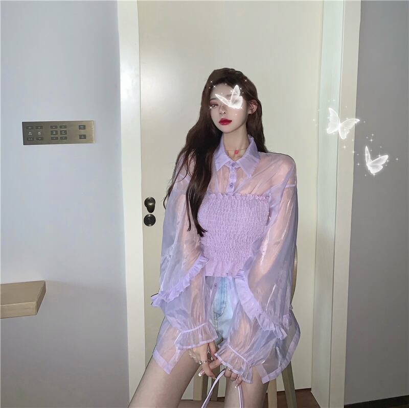 ルーズシャツ スタイル薄手ジャケット スプリングトップス ロング 春物 ブラックストロベリース75826119979