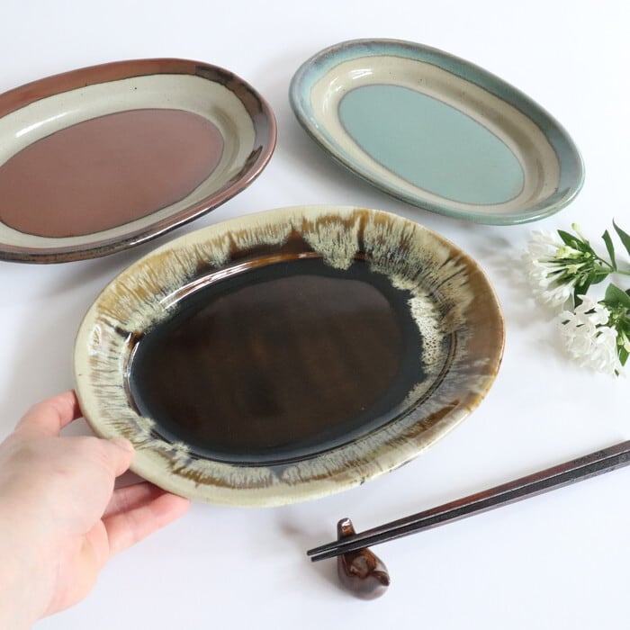 益子焼 健一窯 オーバルプレート Mashiko-yaki Oval plate #155