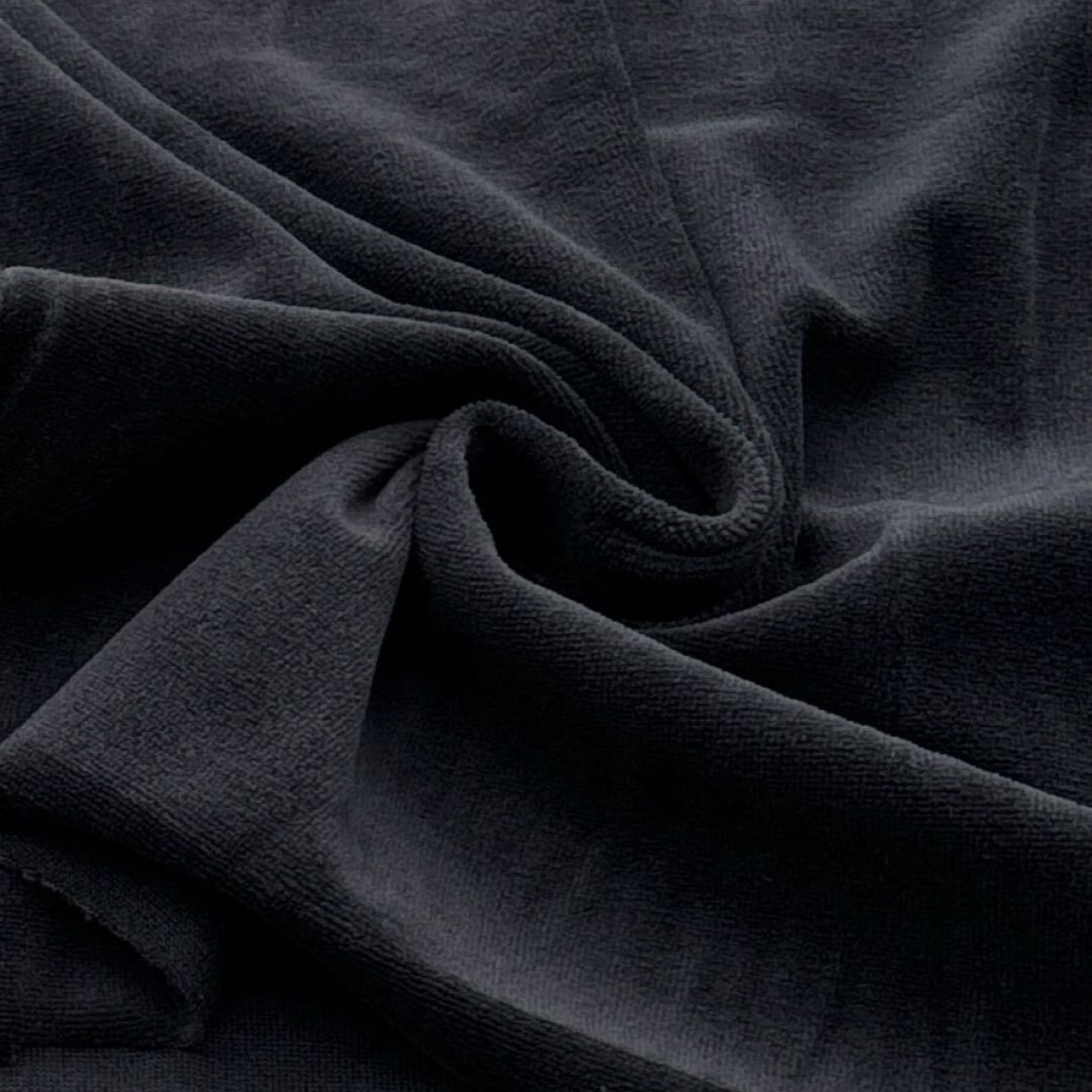 ★TC144◆2m◆ポリエステル100%滑らかフリースニット生地◆炭ブラック