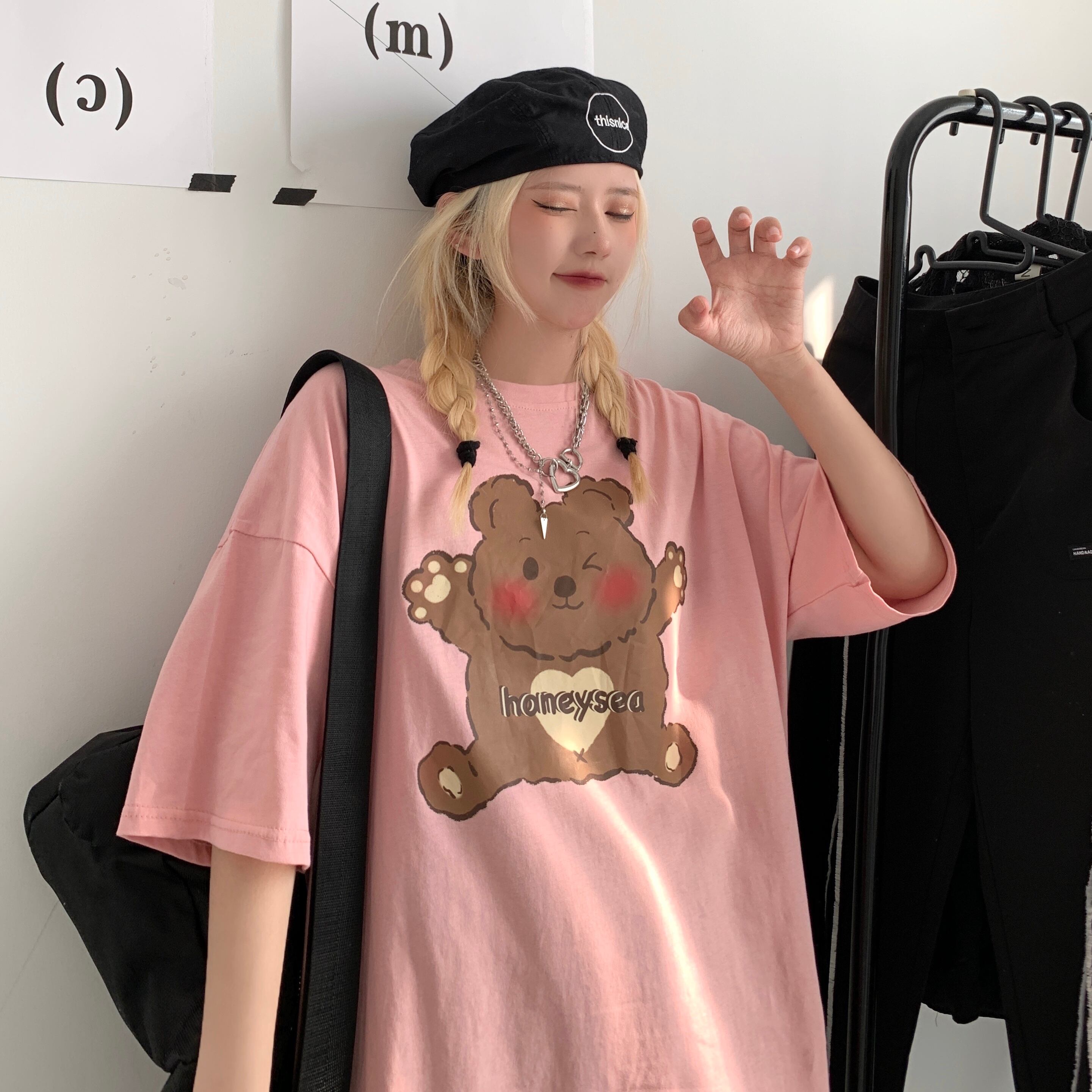 プリント柄スタイルロングカジュアルTシャツ ルーズトップス 大きめサイズ かわいい ケッペル5741244741