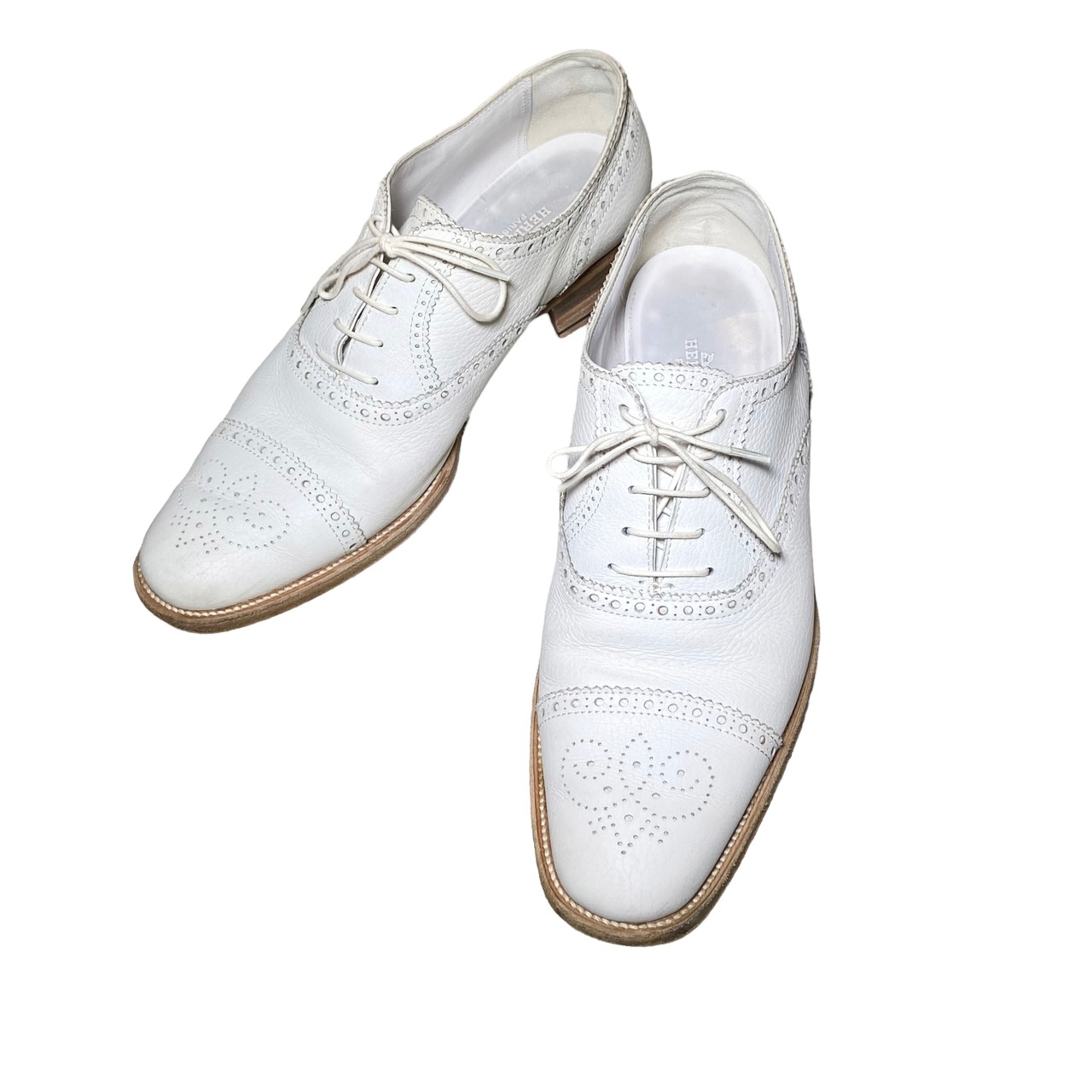 HERMES white color leather full-brogue shoes