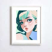 Bob Girl X｜パステルグリーンが映えるレトロポップアートポスター｜ローファイでおしゃれな女の子イラストが彩るシティポップインテリアにA4ポスター