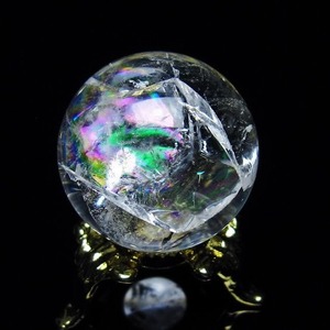 アイリスクォーツ 水晶 丸玉 虹入り 26mm スフィア 置物 水晶玉 一点物 141-6976