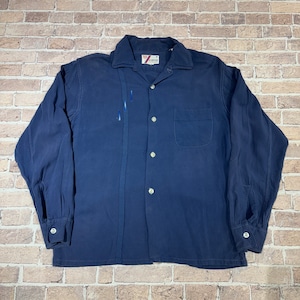 1960s B.V.D RAYON SHIRT NAVY SIZE M 状態考慮