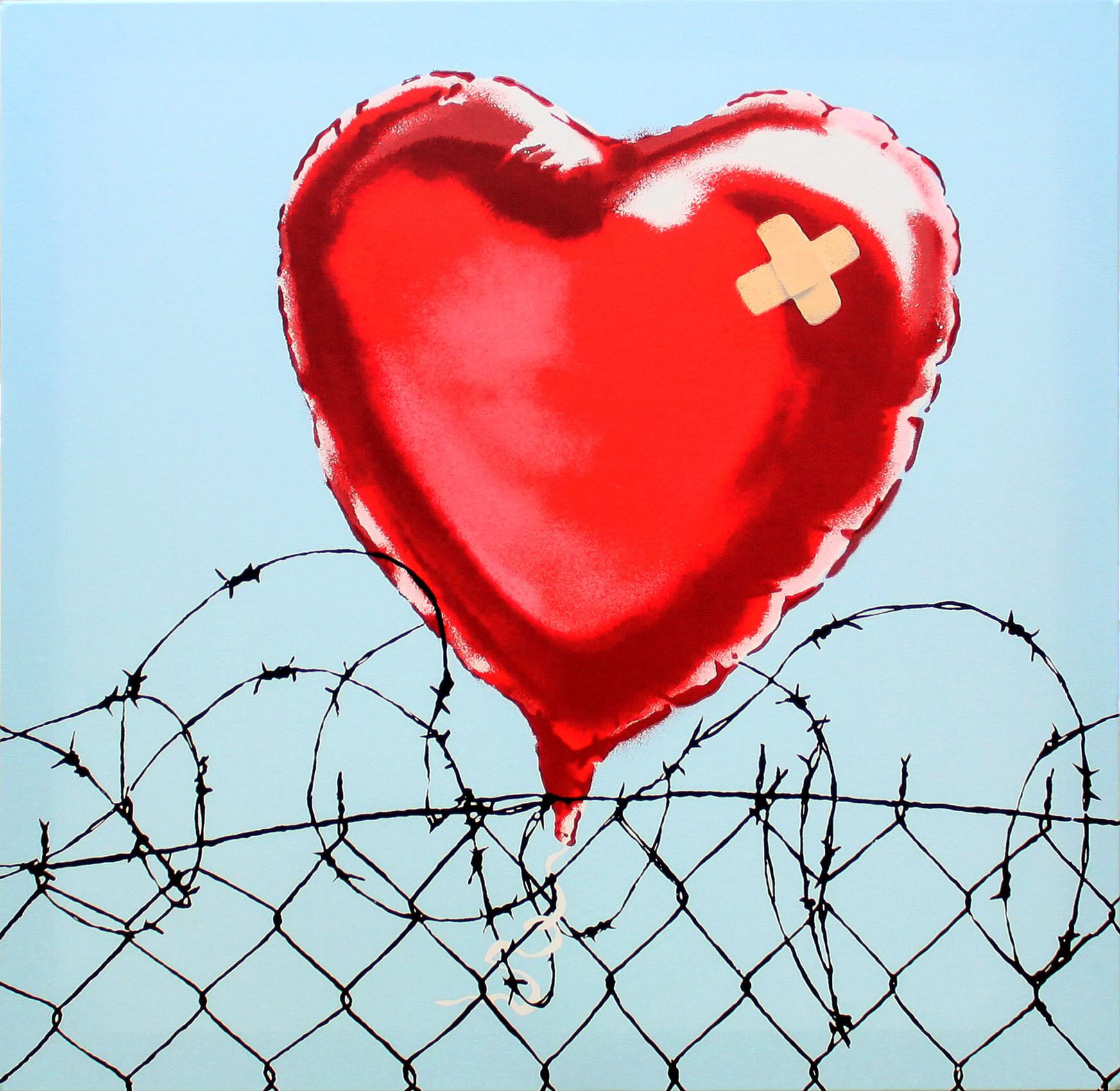 バンクシー「ラブ ハーツ/Love Hurts」展示用フック付きキャンバス