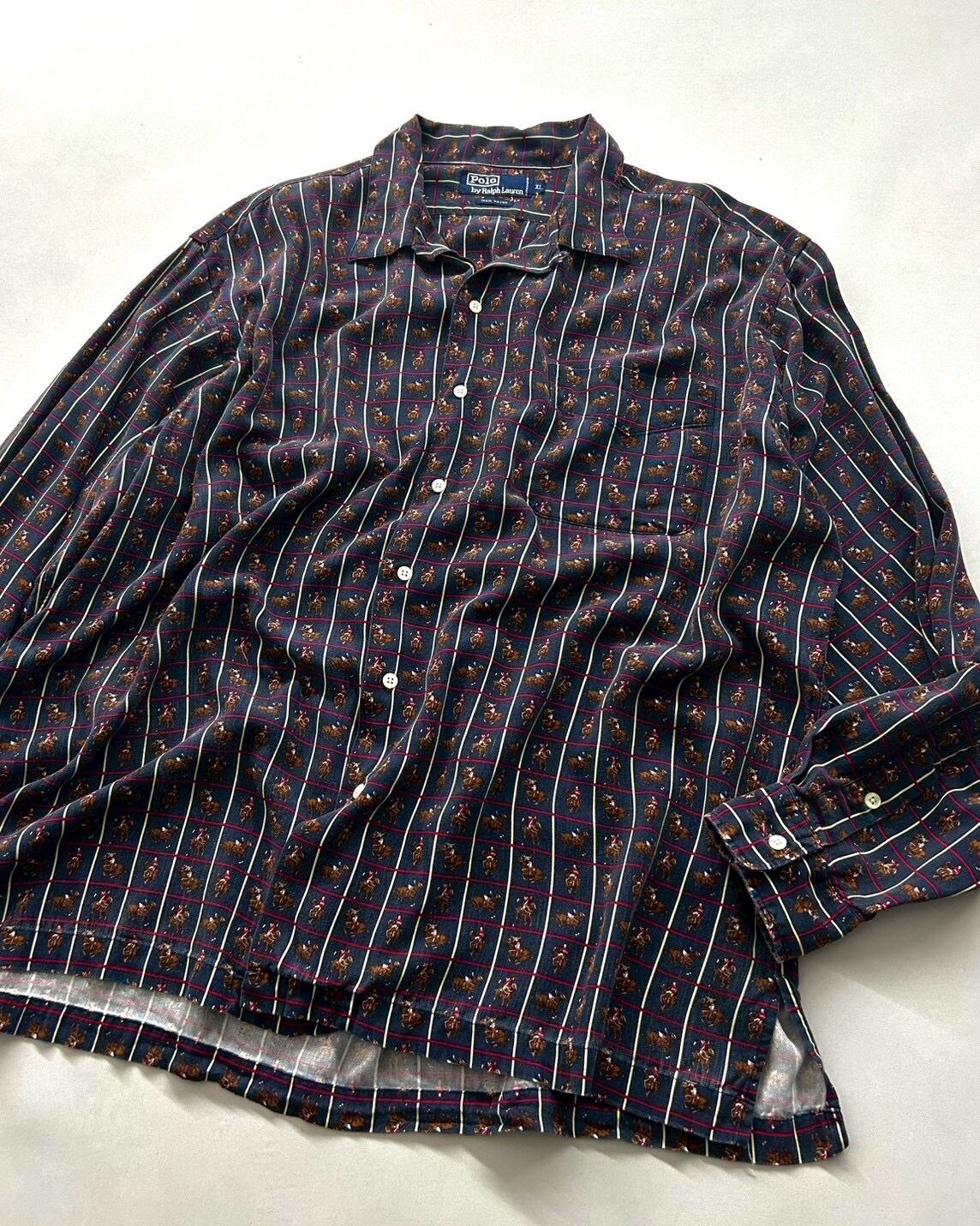90s Ralph Lauren "Pony" Total Pattern Open Collar Rayon Shirt