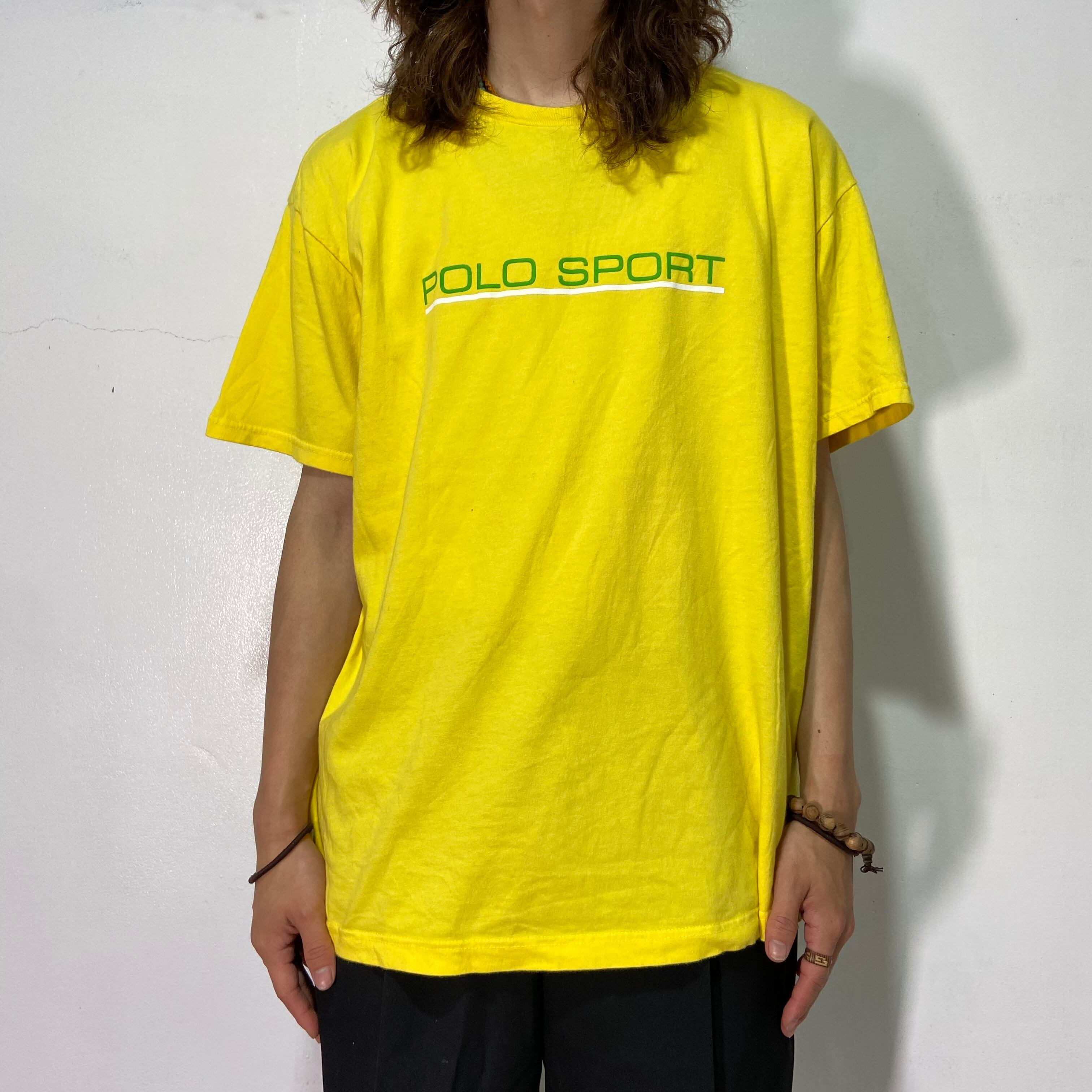 送料無料』90s POLO SPORT ロゴTシャツ ビビットイエロー L ポロ