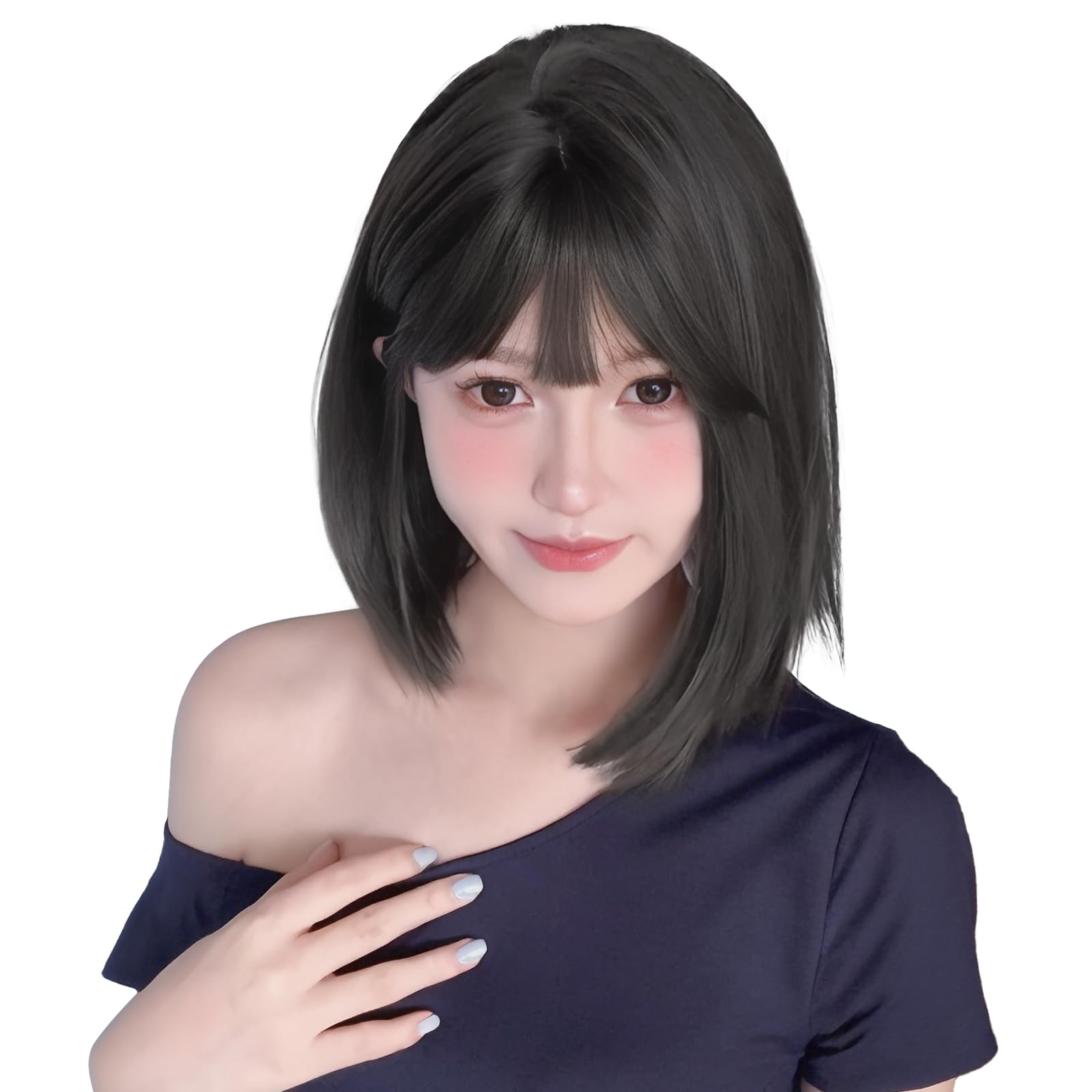 【人気】Hawkko ウィッグ ボブ ショート フルウィッグ 黒髪 かつら レディーズ ストレート カツラ ぱっつん wig 女装ウィッグ 自然 ハロウィン さらさら セミロング ファッション 小顔 原宿系 ロリータ 可愛い ぱっつん前髪 日常 耐熱 ネット/櫛付き ブラック