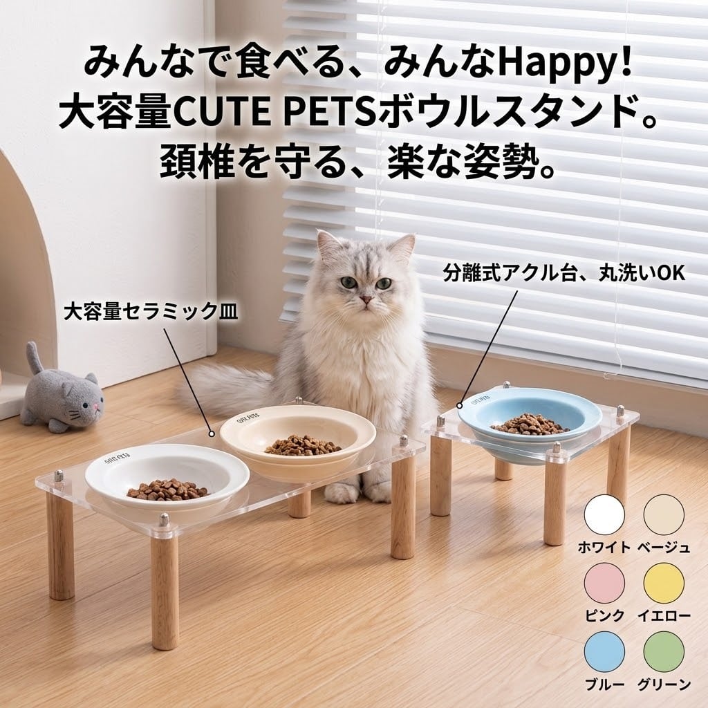 フードボウル 猫 犬 食器 餌入れ 木製スタンド付き 陶器製 フード