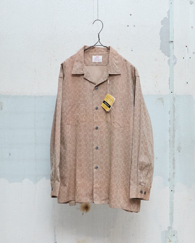 vintage geometric jacquard cotton acetate open collar shirt / DEAD STOCK with flasher / XXL, 18–18½