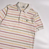 90s LACOSTE ラコステ マルチボーダー 鹿の子 半袖 ポロシャツ サイズ 3 /ホワイト系 メンズ ファブリカ ビンテージ