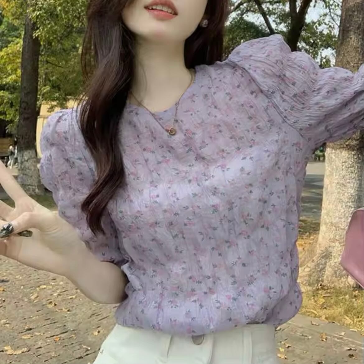 花柄シフォンブラウス