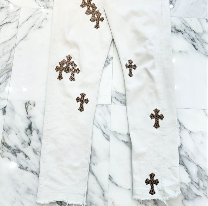 CHROME HEARTS クロムハーツ VNTG Leopard Harako Leather Cross Patch