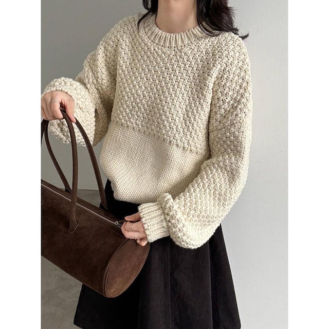 popcorn-stitch voluminous-sleeve knit