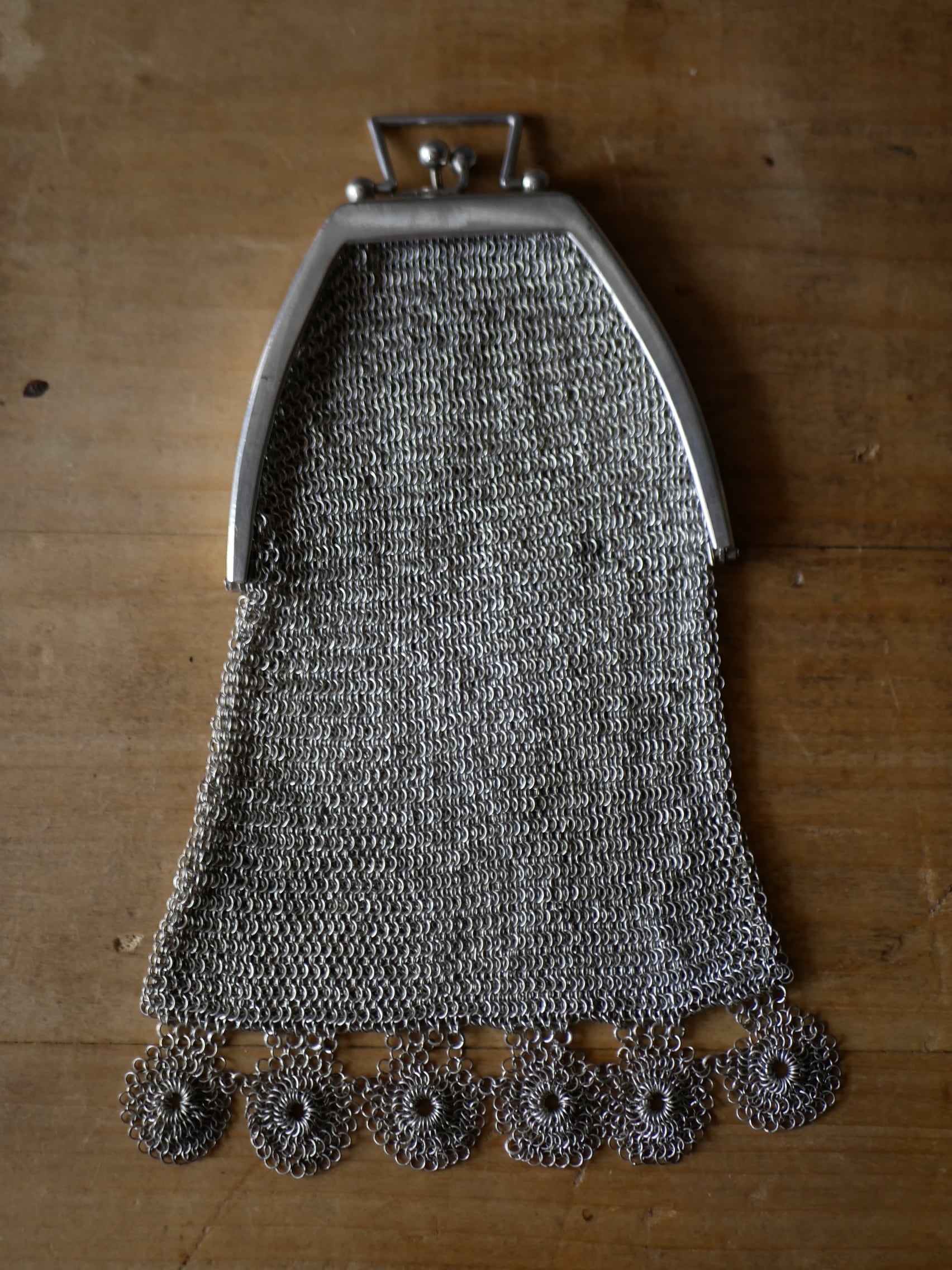 純銀シャトレーンバッグメッシュバッグフランスアンティークヨーロッパ