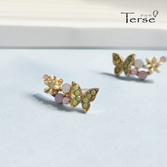 Terse 爽やかな色合いの蝶々とお花のピアス 1ペア 春のお出かけに