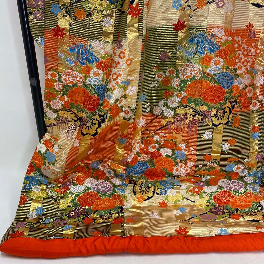 色打掛 正絹 鶴 刺繍 赤 金 打掛 Mサイズ 裄66 花嫁衣裳 婚礼