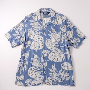 【極美品】90s Ralph Lauren special rayon shirt Blue S/S "ADAMS" mint condition / ラルフローレン スペシャル レーヨン シャツ 半袖 XL ブルー サマーシャツ 夏服 ボタニカル柄 ミントコンディション