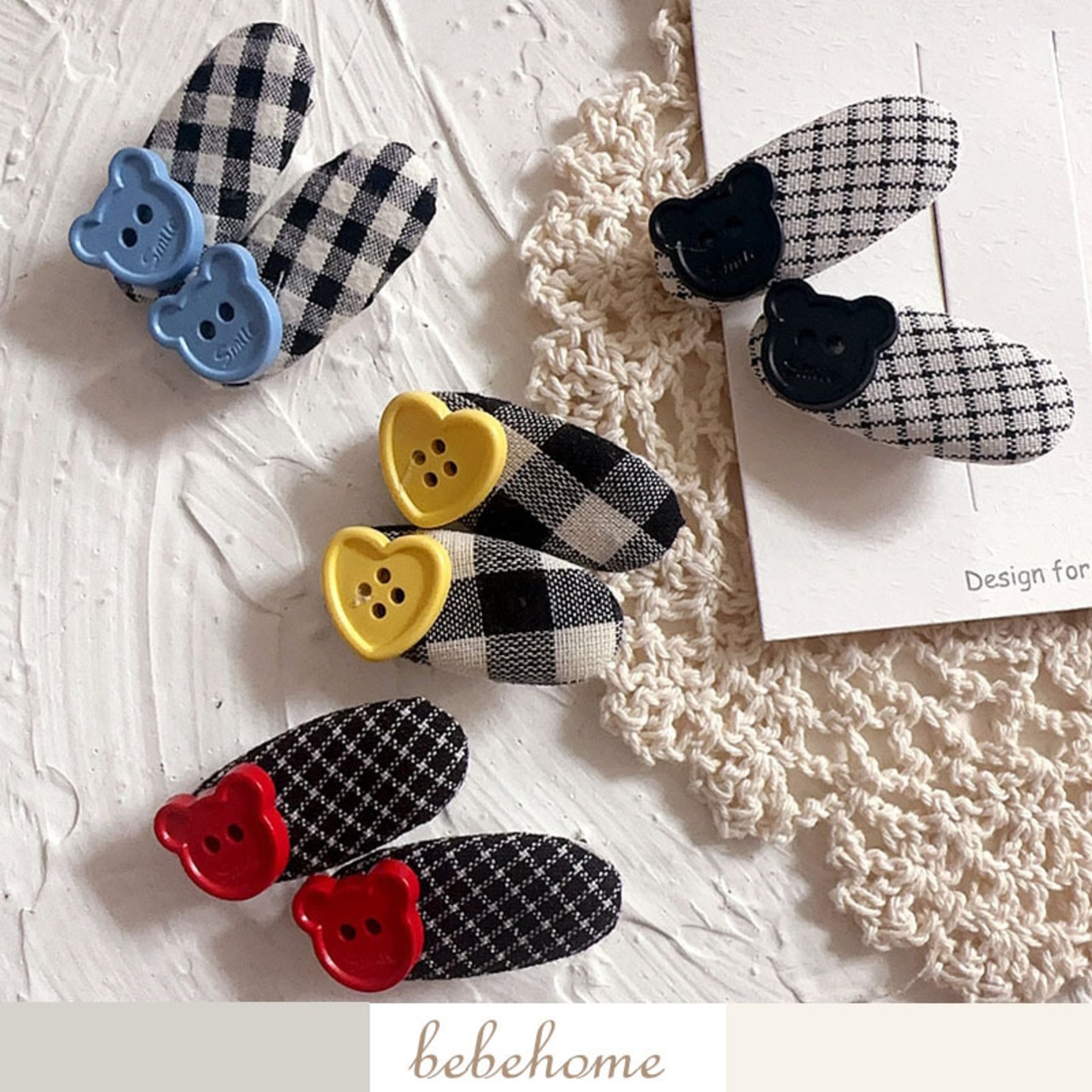 GOODS綿入りレトロチェック柄の楕円形ヘアピン