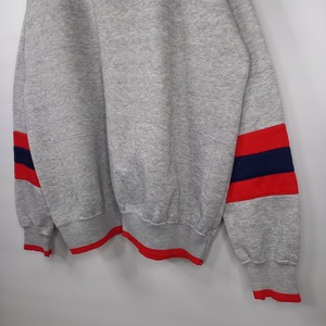 90s　クルーネック　スウェット　トレーナー　刺繍　企業ロゴ　太アーム　グレー　XL