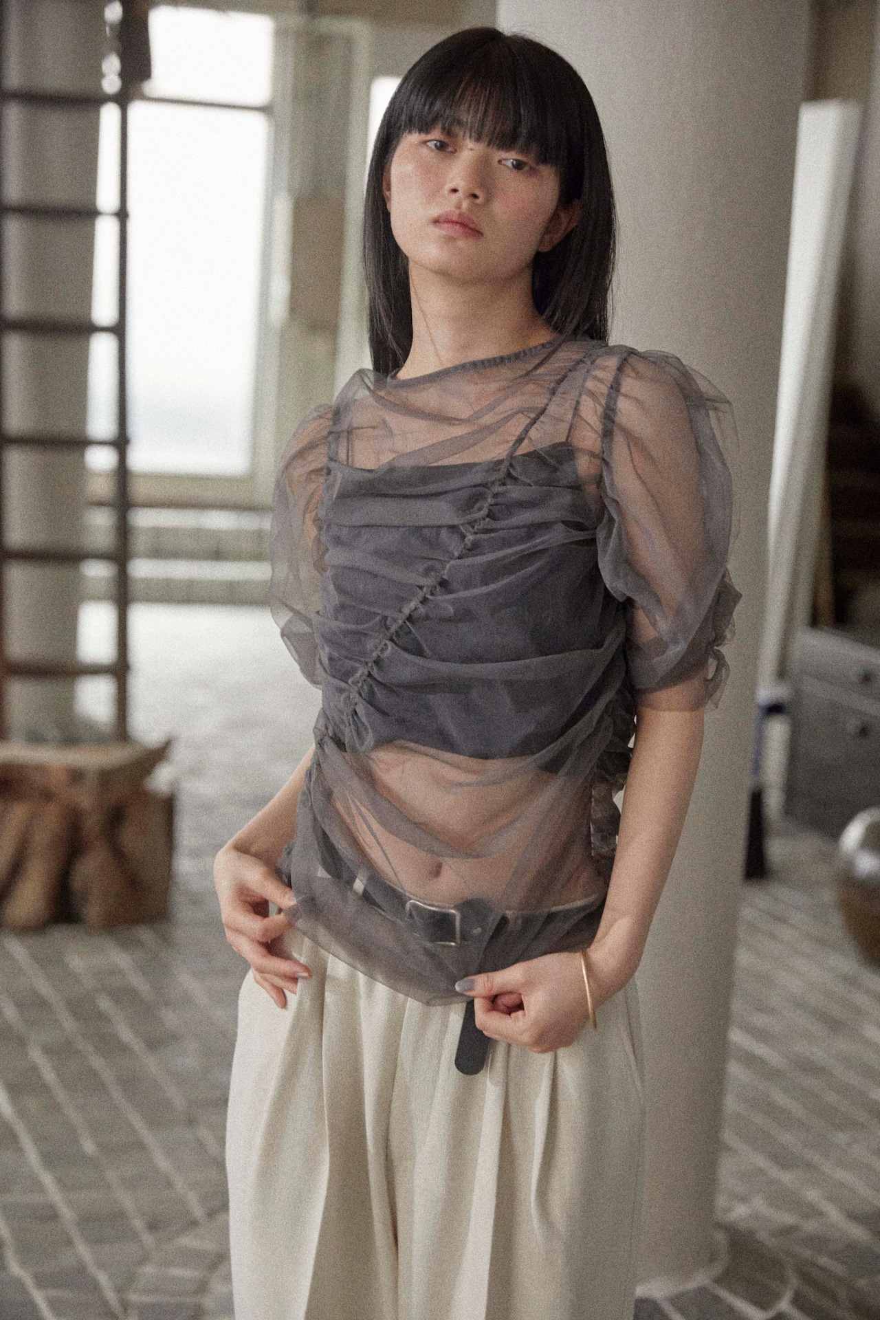 DU250519 shirring sheer tops【残り2点】