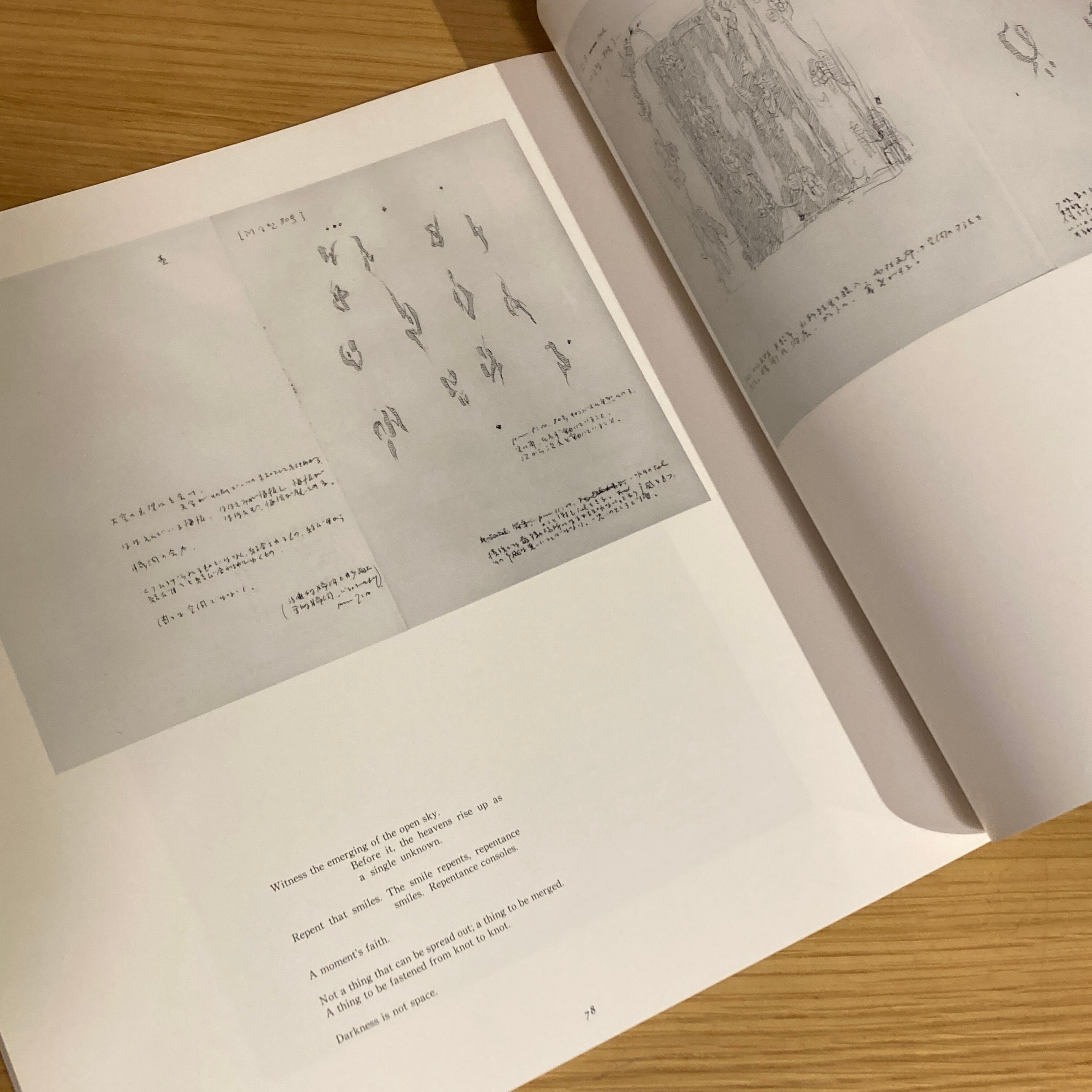 中西夏之展 正面の絵 緩やかに ひらかれゆくとき 図録・中西夏之ノート