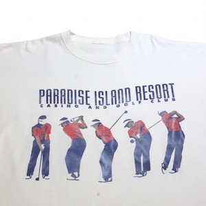 "PARADISE ISLAND RESORT" golf print white T-shirts