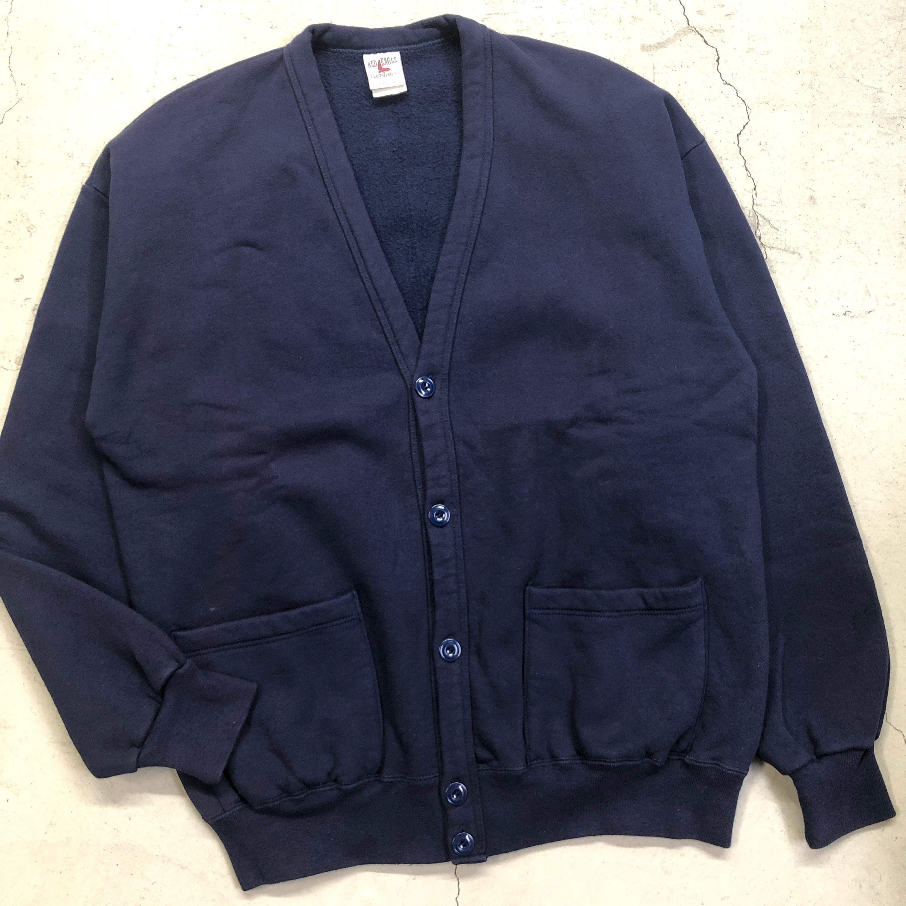 【激ナス紺】80〜90s sweat cardigan fade navy ⊕1990'S RED EAGLE NAVY SWEAT CARDIGAN USA製 | safarionline